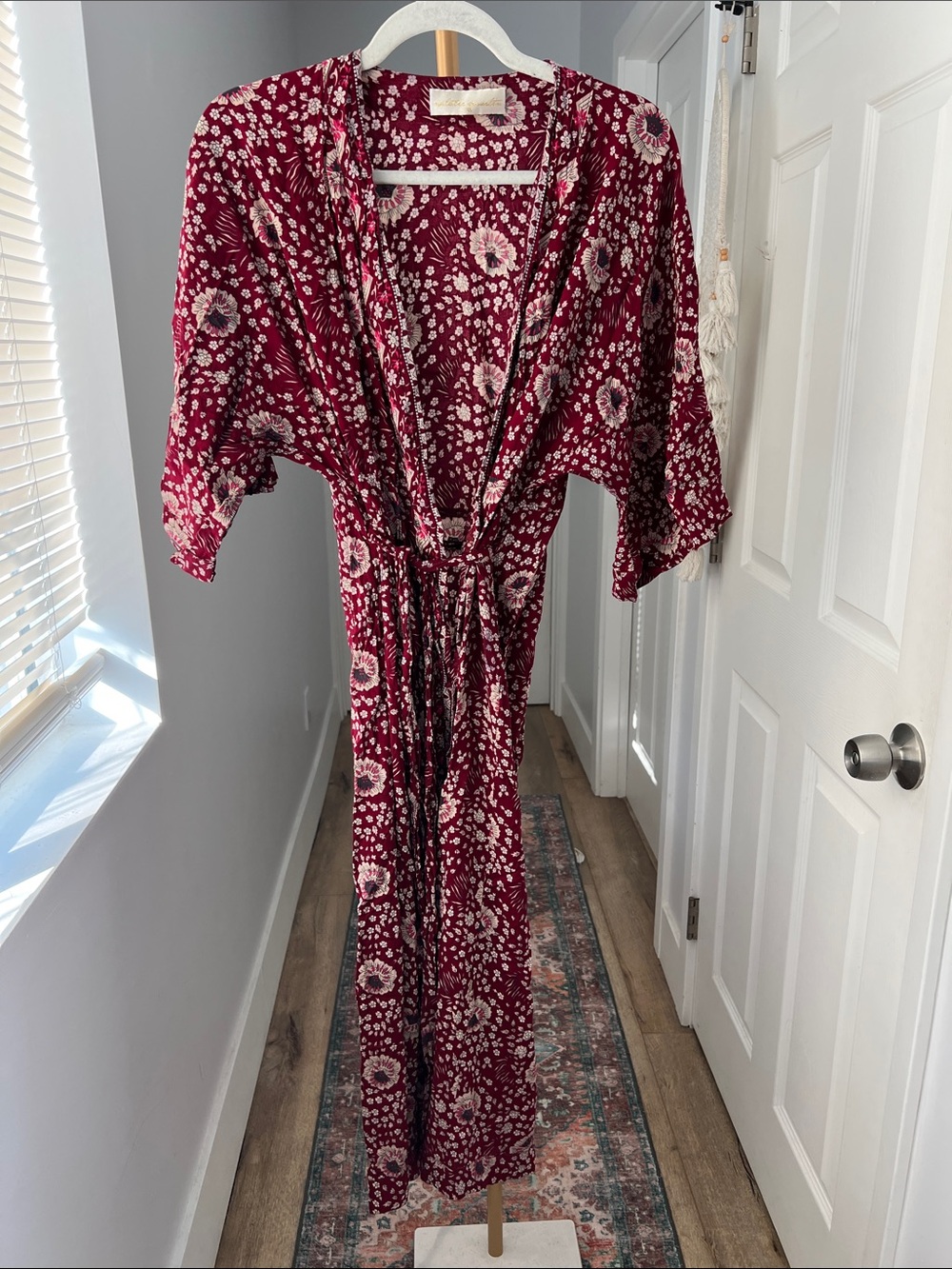 Natalie Martin Diane Kimono Robe Dress Vintage Flowers Red XS